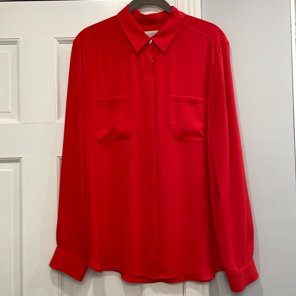 Loft Women’s Red Button-Down Blouse - image 1